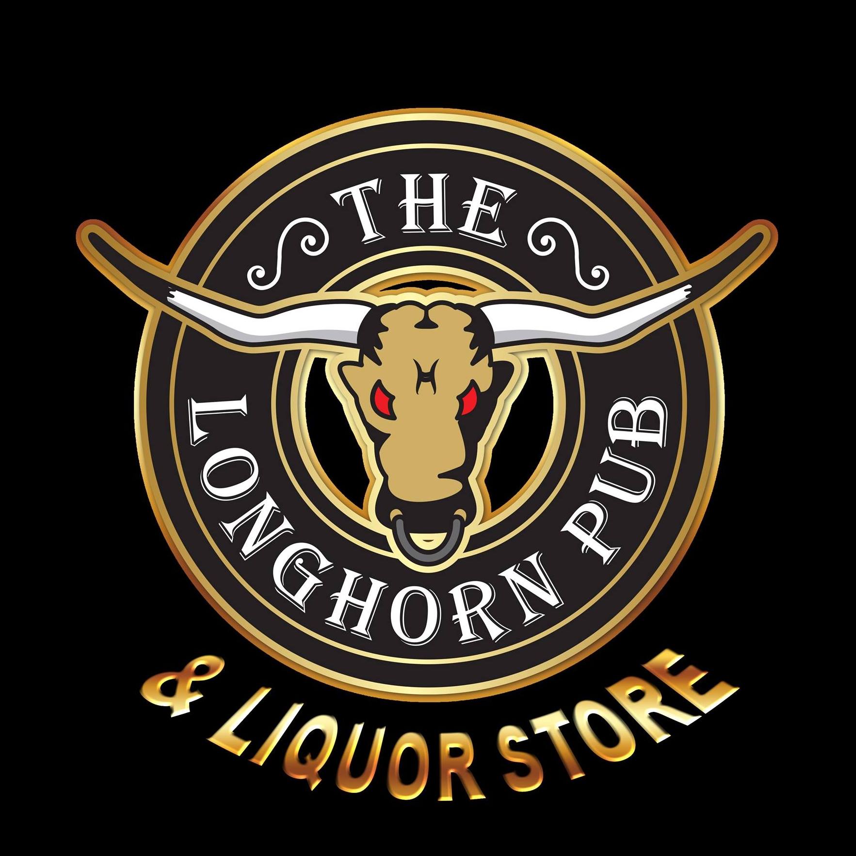 logo for The Longhorn Pub. Logo has a longhorn bull image in the centre.